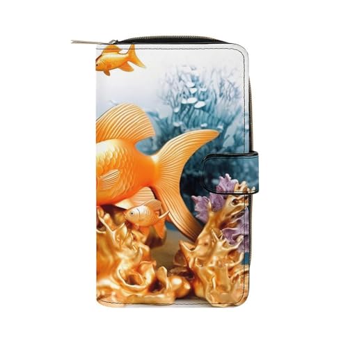 Lismndjs Clutch aus PU-Leder, lange Geldbörse mit Multi-Organizer, Handy, Kreditkartenhalter, dünne Reisetasche, Sea Life Goldfische, 19.7x11x3.5cm von Lismndjs