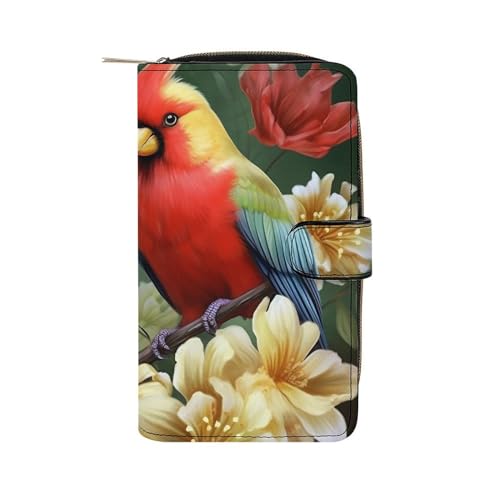 Lismndjs Clutch aus PU-Leder, lange Geldbörse mit Multi-Organizer, Handy, Kreditkartenhalter, dünne Reisetasche, Vogel mit Blumen, 19.7x11x3.5cm von Lismndjs