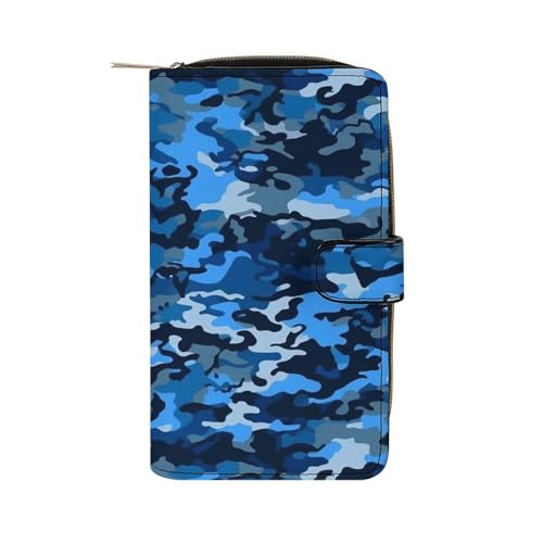 Lismndjs Clutch aus PU-Leder, lange Geldbörse mit Multi-Organizer, Handy, Kreditkartenhalter, dünne Reisetasche, blau camouflage, 19.7x11x3.5cm von Lismndjs