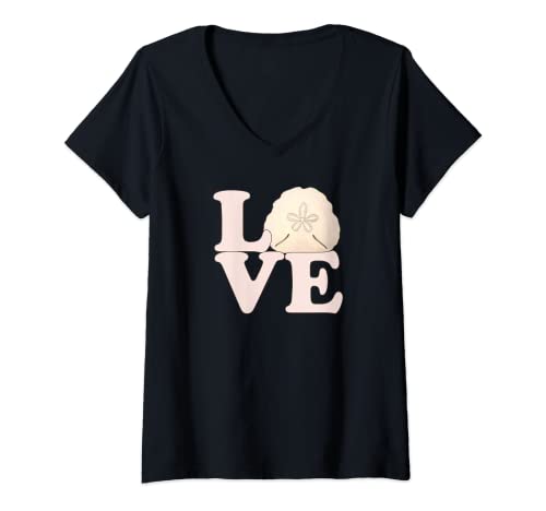 Damen Sanddollar Vintage Illustration Stacked Love T-Shirt mit V-Ausschnitt Damen Sanddollar Vintage Illustration Stacked Love T-Shirt mit V-Ausschnitt von Lispe