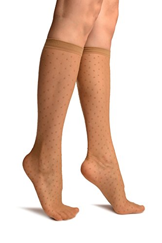 LissKiss Beige With Polka Dots Knee High Socks - Beige Socken, Einheitsgroesse (37-42) von LissKiss