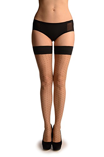 LissKiss Beige With Small Polka Dots & Black Silicon Garter - Beige Halterlose Str?mpfe, Einheitsgroesse (34-42) von LissKiss