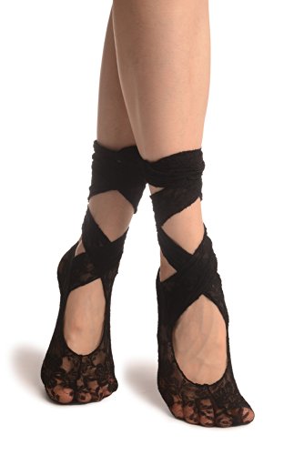 LissKiss Black Stretch Lace Ballet Pointe Footies - Schwarz Socken Einheitsgroesse (37-42) von LissKiss