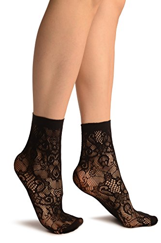 LissKiss Black Versailles Lace Socks Ankle High - Schwarz Socken, Einheitsgroesse (37-42) von LissKiss