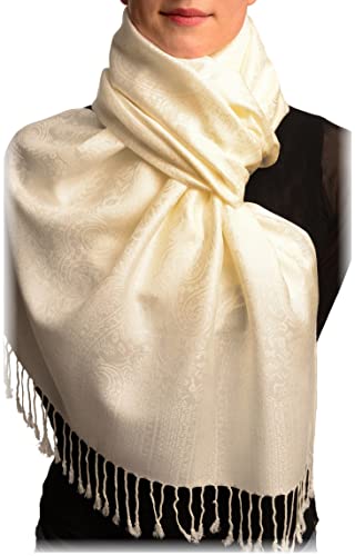 LissKiss Cream Paisleys Pashmina Feel With Tassels - Beige Scarf, Schal, Einheitsgroesse - 70cm x 180cm von LissKiss