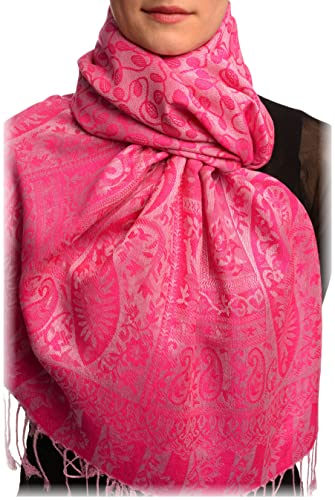 LissKiss Dots On Fuchsia Pink Pashmina Feel With Tassels - Rosa Scarf, Schal, Einheitsgroesse - 70cm x 180cm von LissKiss