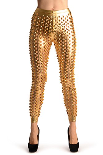 LissKiss Gold 3D Cut Through Faux Leather Spikes - Gold Leggings Einheitsgroesse (34-38) von LissKiss