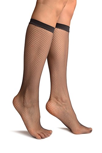 LissKiss Grey Fishnet Knee High Socks - Grau Socken, Einheitsgroesse (37-42) von LissKiss