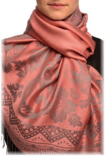 LissKiss Large Paisley & Roses On Puce Pink Pashmina Feel With Tassels - Rosa Scarf, Schal Einheitsgroesse (70cm x 180cm) von LissKiss