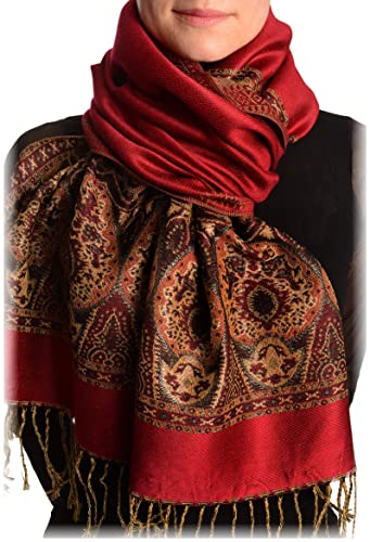 LissKiss Maroon Red with Lurex Ornaments Pashmina Feel with Tassels - Rot Scarf, Schal Einheitsgroesse (70cm x 180cm) von LissKiss