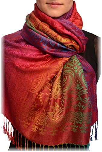 LissKiss Mirrored Ombre Paisleys On Burgundy Pashmina Feel With Tassels - Rot Scarf, Schal Einheitsgroesse (70cm x 180cm) von LissKiss