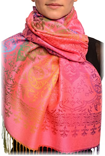 LissKiss Mirrored Ombre Paisleys On Pink Pashmina Feel With Tassels - Rosa Scarf, Schal Einheitsgroesse (70cm x 180cm) von LissKiss