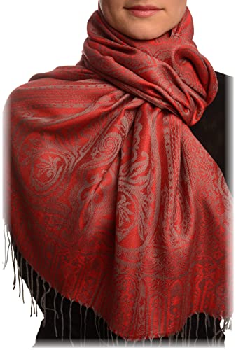 LissKiss Mirrored Paisley On Red Pashmina Feel With Tassels - Rot Scarf, Schal, Einheitsgroesse - 70cm x 180cm von LissKiss