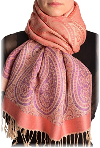 LissKiss Reversed Paisley On Coral Pink Pashmina Feel with Tassels - Rosa Scarf, Schal Einheitsgroesse (70cm x 180cm) von LissKiss