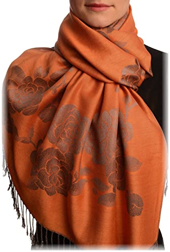 LissKiss Roses On Terracotta Pashmina Feel With Tassels - Braun Scarf, Schal, Einheitsgroesse - 70cm x 180cm von LissKiss