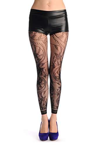 LissKiss Rounded Pearl Flowers With Lace Trim Footless Fishnet - Schwarz Blickdicht Netzstrumpfhose Ohne Fuß (Leggings) Einheitsgroesse (34-42) von LissKiss