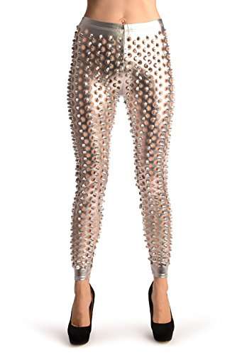 LissKiss Silver 3D Cut Through Faux Leather Spikes - Silber Leggings Einheitsgroesse (34-38) von LissKiss