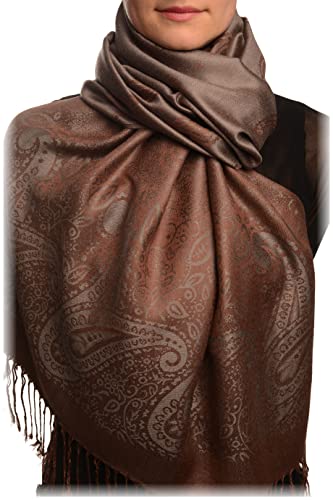 LissKiss Small Paisley On Brown Pashmina Feel With Tassels - Braun Scarf, Schal, Einheitsgroesse - 70cm x 180cm von LissKiss