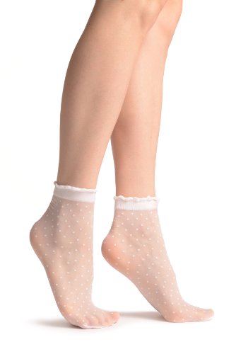LissKiss Small Polka Dots And Rounded Trim Top White Socks Ankle High 15 Den - Weiß Socken Einheitsgroesse (37-42) von LissKiss
