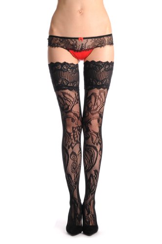 LissKiss Tulip Flowers With Tulip Garter Fishnet - Schwarz Blickdicht Halterlose Strümpfe Netz Einheitsgroesse (34-42) von LissKiss