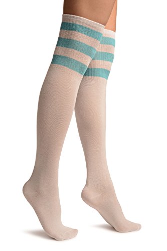 LissKiss White With Blue Stripes Referee Knee High Socks - Wei? Socken, Einheitsgroesse (37-42) von LissKiss