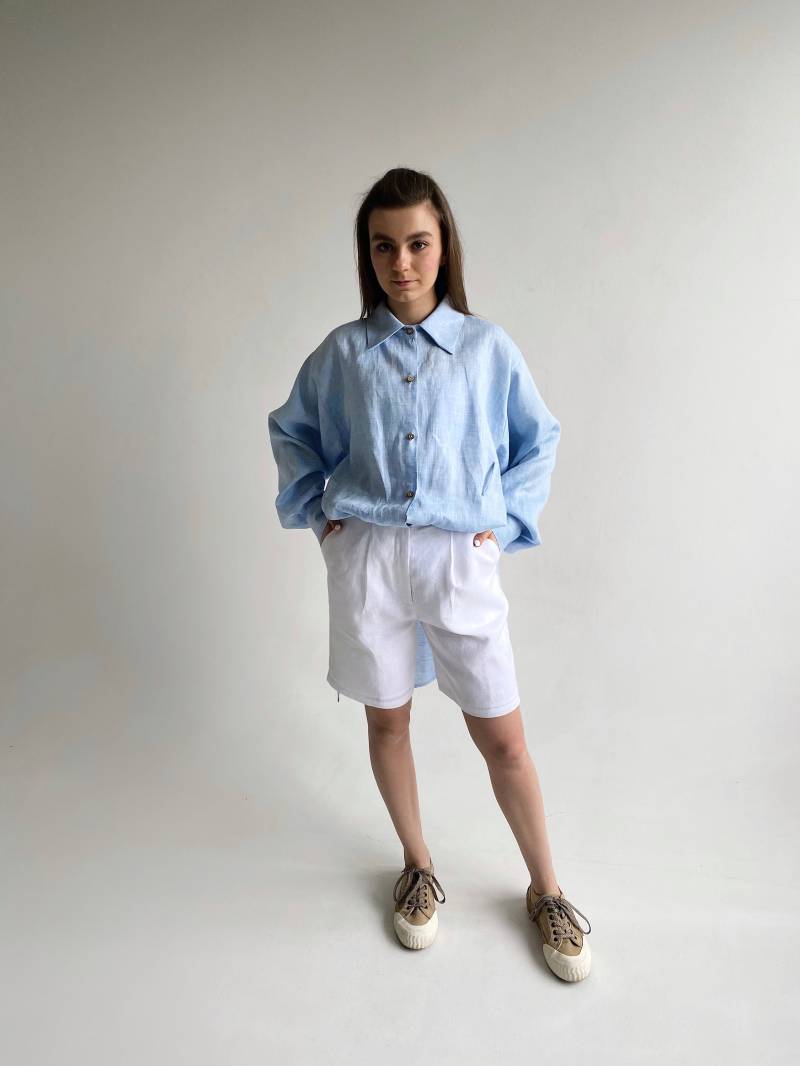Bermuda Shorts Aus Weißem Leinen Für Frauen, Mit Hoher Taille von LissiKids