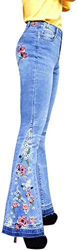 Lisskolo Damen-Jeans, ausgestellt, mittelhoch, Blumenmuster, Bestickt, Glöckchenunterseite, Denim-Hose - Blau - 42 von Lisskolo