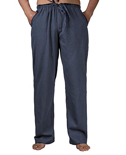 Herren Kordelzug, lockere Leinenhose, leicht, elastische Taille, Yoga, Lounge, Baumwollhose - Blau - Klein von Lisskolo