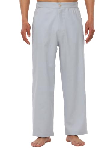 Herren-Strandhose mit Kordelzug, lockere Leinen-Strandhose, leicht, elastische Taille, Yoga, Lounge, Baumwollhose, Kordelzug hinten, Hellgrau, Mittel von Lisskolo