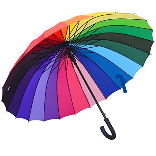 Regenschirm XXL Gross Schirm Stahlrahmen Umbrella Dreifacher Klappbarer 24 Rib Taschenschirme Stockschirme Windbeständiger(Rainbow Cane Stick, One Size) von LissomPlume