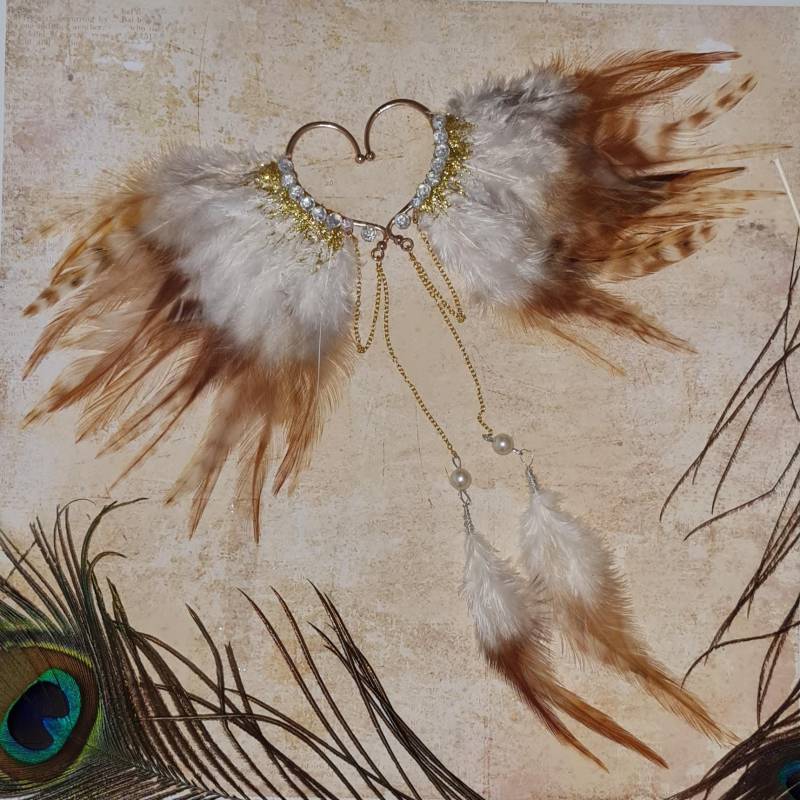 Ohren Manschetten "Feather" Aus Federn Und Ketten, Handgefertigt von LissysFantasy