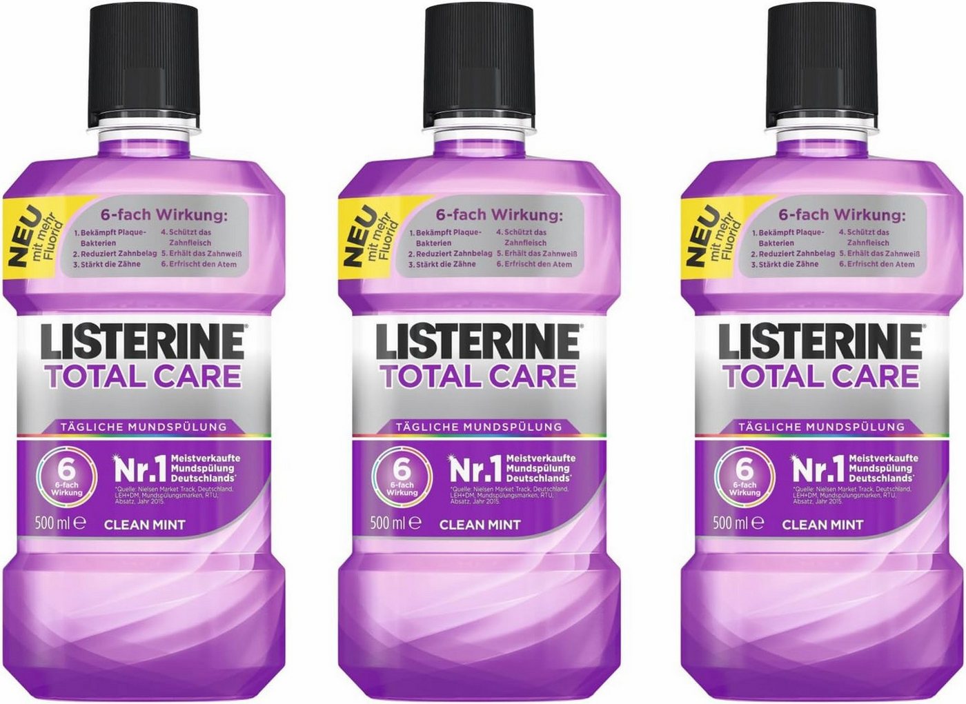 Listerine Mundspülung 3x500ml LISTERINE Total Care, Antibakterielle Mundspülung, (3-tlg) Für umfassendere Mundhygiene von Listerine