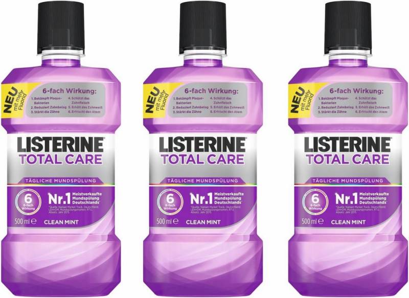 Listerine Mundspülung 3x500ml LISTERINE Total Care, Antibakterielle Mundspülung, (3-tlg) Für umfassendere Mundhygiene von Listerine