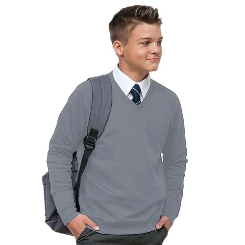 Uni Schulpullover mit V-Ausschnitt, Fleece, Uniform, 3–16 Jahre, Schwarz / Marineblau, grau meliert, 12-13 Years von Listers Schoolwear