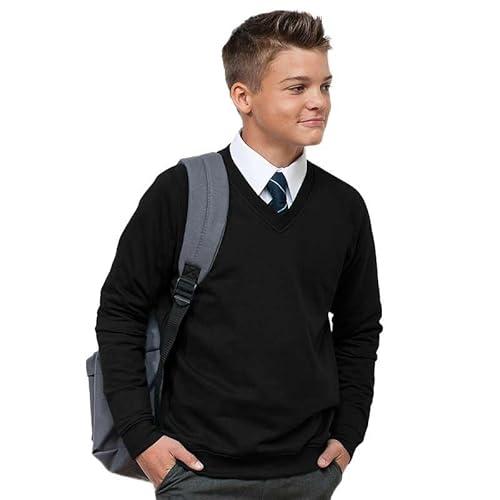 Unisex Schulpullover mit V-Ausschnitt, Fleece, Uniform, 3–16 Jahre, Schwarz / Marineblau, Schwarz , 10-11 Years von Listers Schoolwear