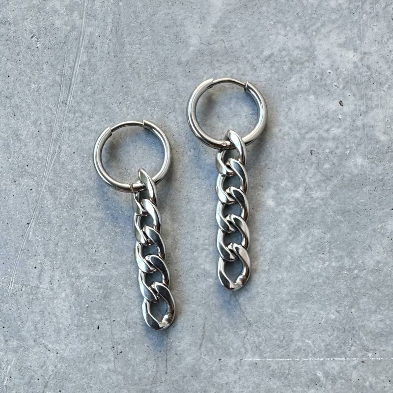 Creole Kette Anhänger Edelstahl Paar Silber Farben Unisex Ohrringe Männer Schmuck Grunge Punk Farben Gliederkette Statement von Lit4Chic