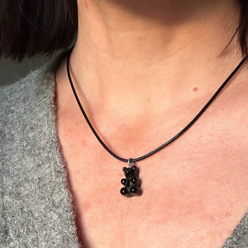 Gummibärchenkette Anhänger Schwarz Resinharz/Gummibär Gothicschmuck Wachs Schnur Halskette Resinschmuck Geschenk Y2K von Lit4Chic