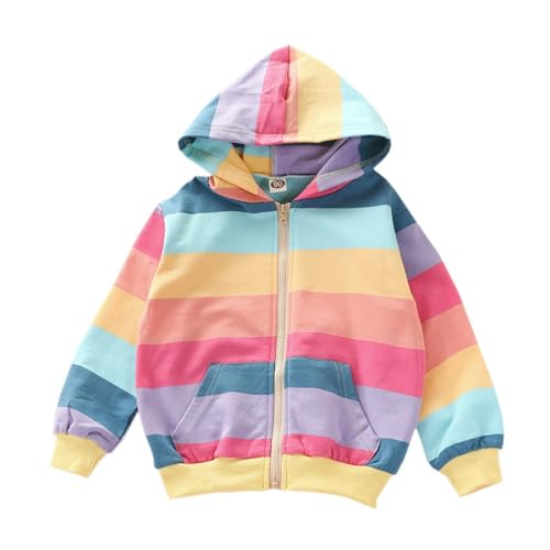 Fleecejacke Mädchen Sweatjacke Kapuzen Zip Up Strickjacke Sweatshirt Regenbogen Hoodie Pullover Jacke Activewear Langärmel Baumwolle Kleidung für Kinder Herbst Winter Rosa Alter 4-5 Jahre 104 110 von LitBud