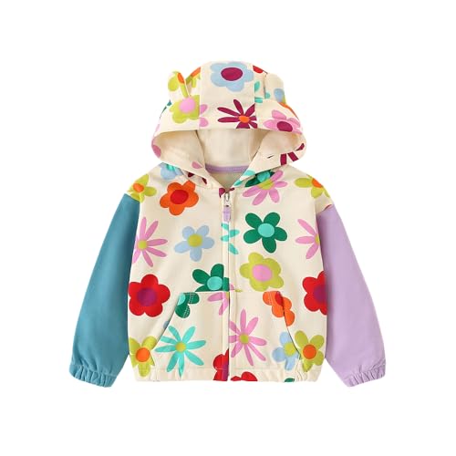 LitBud Hoodie Mädchen Strickjacke Sweatjacke Kapuzen Zip Up Sweatshirt Fleecejacke Pullover Jacke Blumen Activewear Langärmel Baumwolle Kleidung für Kinder Herbst Winter Beige Alter 5-6 Jahre 110 116 von LitBud