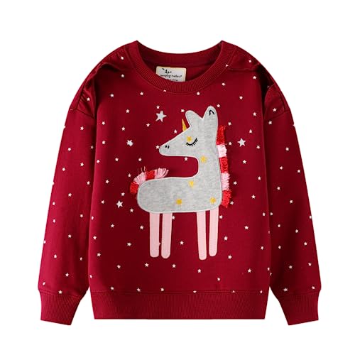 LitBud Pullover Kinder Mädchen Sweatshirt Einhorn für Kleinkind Kleidung Top Langarm Jumper Rundhals T Shirt Herbst Winter für Kinder Größe 6-7 Jahre 7T Thanksgiving Geschenke von LitBud