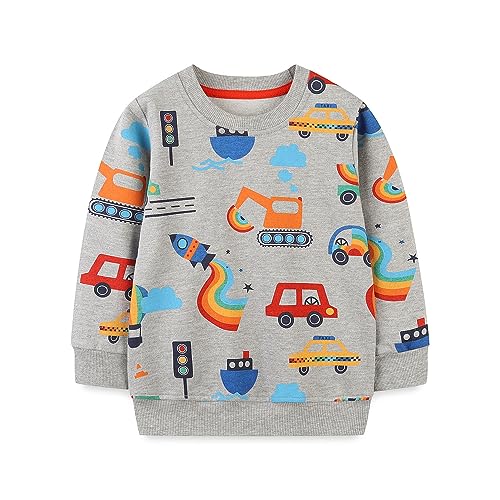 LitBud Pullover für Jungen Bagger Sweatshirt für Kleinkind Kleidung Top Langarm Jumper Rundhals T Shirt Herbst Winter für Kinder Größe 5-6 Jahre 6T Thanksgiving Geschenke von LitBud