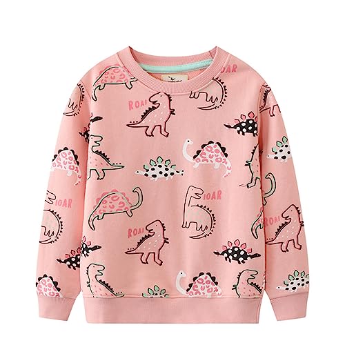 LitBud Pullover für Mädchen Dinosaurier Sweatshirt für Kleinkind Kleidung Top Langarm Jumper Rundhals T Shirt Herbst Winter für Kinder Größe 5-6 Jahre 6T Thanksgiving Geschenke von LitBud
