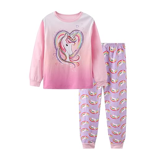 Mädchen Weihnachten Schlafanzüge Nachtwäsche Einhorn 2 stücke Lange Ärmel Tops + Hosen Sets für Kleinkind Kind Größe 5-6 Jahre 6T das Erntedankfest Geschenk von LitBud