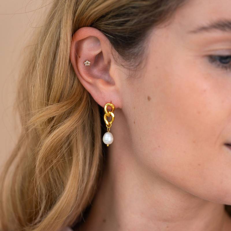 Perle Ohrringe Gliederkette 18K Gold Sterling Silber Süßwasser Brautschmuck, Brautjungfer Geschenke von LitLondonStudio