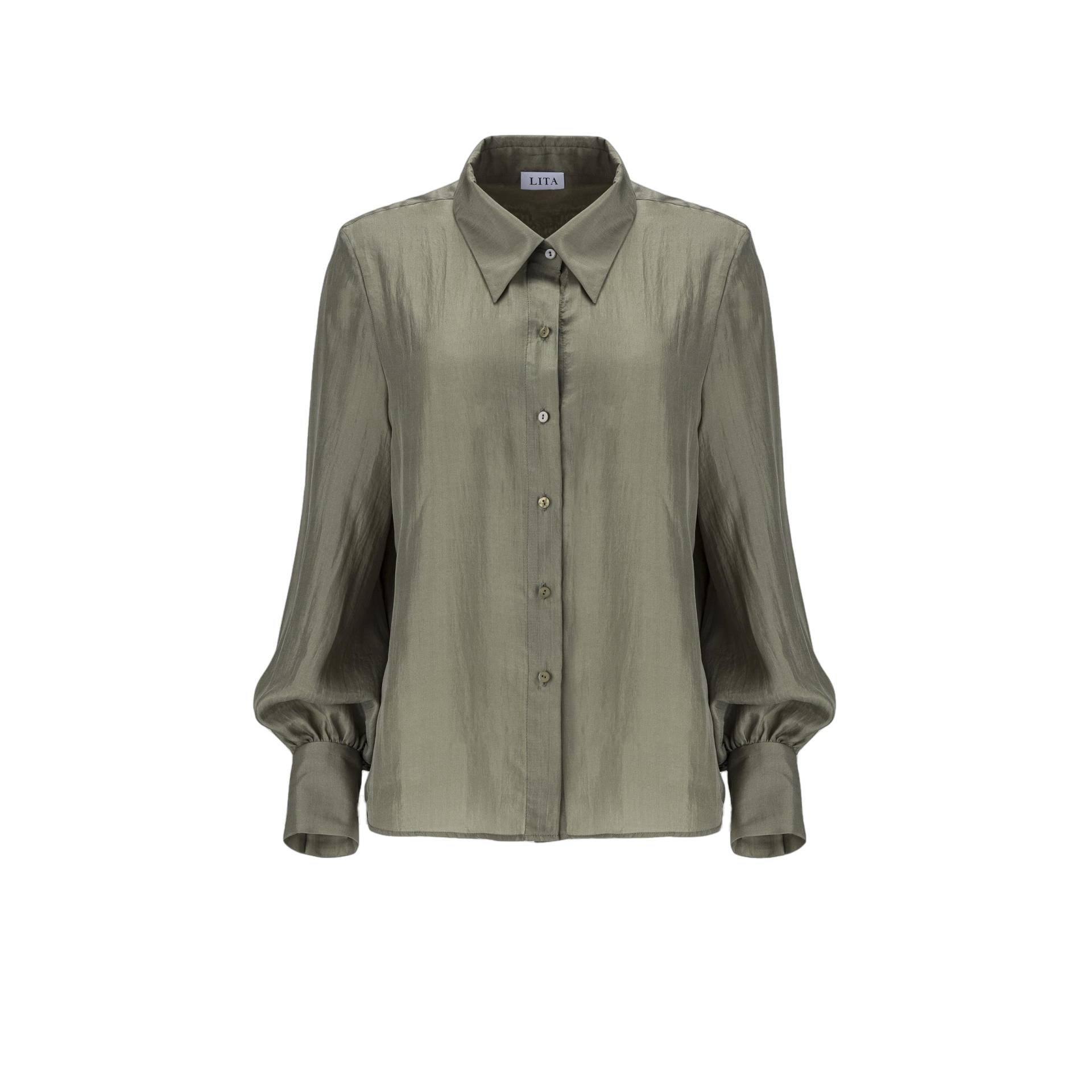 Green button-up silk shirt von Lita Couture