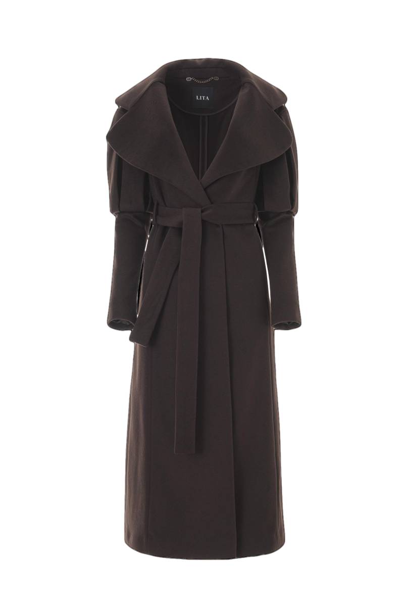 Statement Trench Coat in Chocolate Brown Wool and Cashmere von Lita Couture
