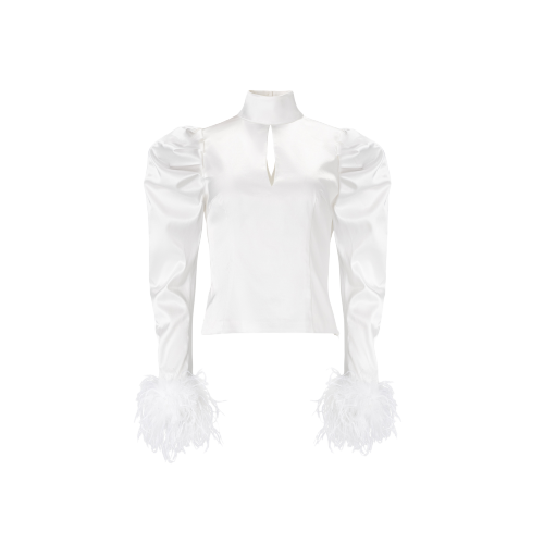 Taffeta blouse with feathers in white von Lita Couture