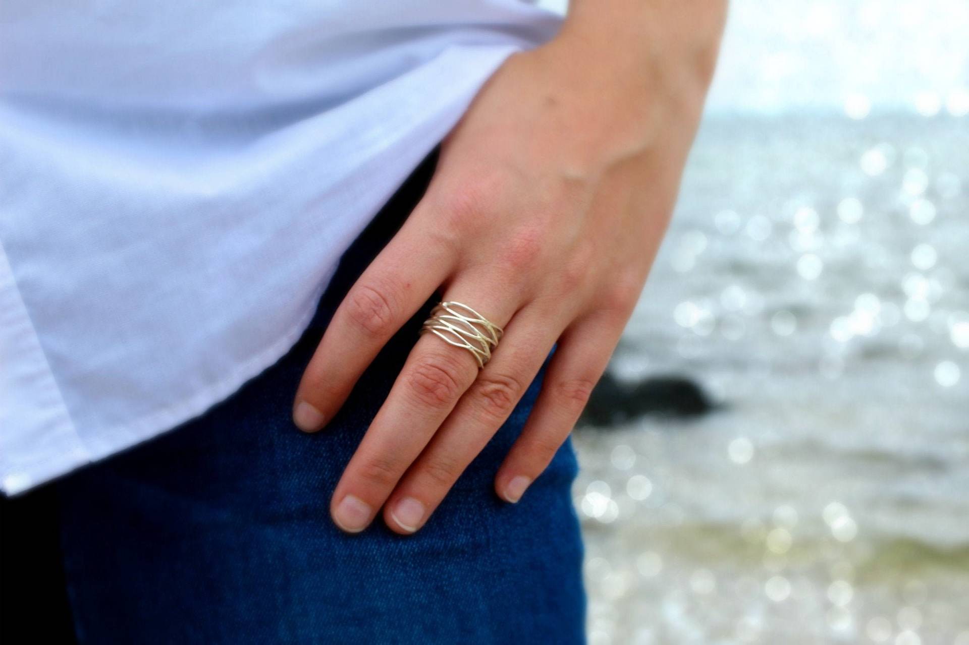 Meeresströmungen Sterling Silber Ring | Wellenband Alltag von LitaSeaGlassJewelry