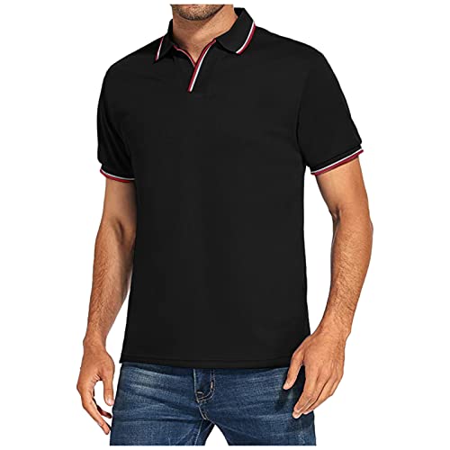 Aus Reinem Baumwoll-Piqué Polohemd Basic Kurzarm Herren Kurzarm Für Kragen Atmungsaktive Golf Polo Shirts Poloshirts Male Polo Shirt Er-Pack Polo Herren Poloshirt,Schwarz,XXL von Litale