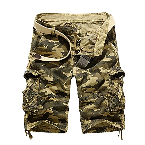 Cargo Shorts Maenner Camouflage Shorts Vintage Cargo Shorts Kurze Hose Baumwolle Bermuda Shorts mit Gürtel Bestickt Cargoshorts von Litale